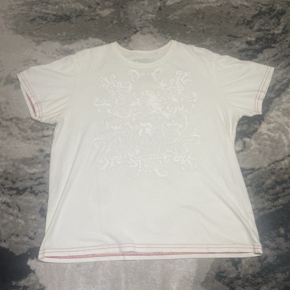 Y2K Southern Thread Mens XL‎ Short Sleeve Graphic T Shirt White Logo 100% Cotton